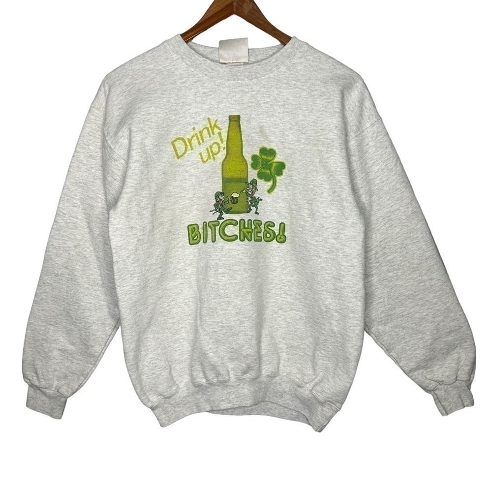 VINTAGE Hanes Drink Up Bitches Leprechaun CrewNeck